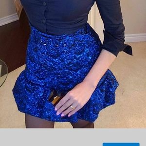 Ruched blue belted zara mini skirt